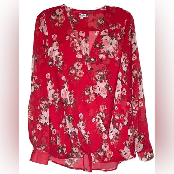 Kut From The Kloth Floral Surplice Roll Tab Sleeve Blouse Women Size Large - Picture 1 of 7